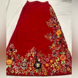 Womens Vintage Red Straw Embroidered Tesoros skirt size 10